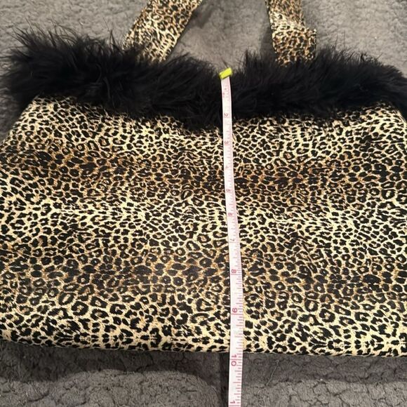 Leopard Print Tote Bag Purse Small Faix Fur Shoulder Bag Feather Fringe - Picture 6 of 8